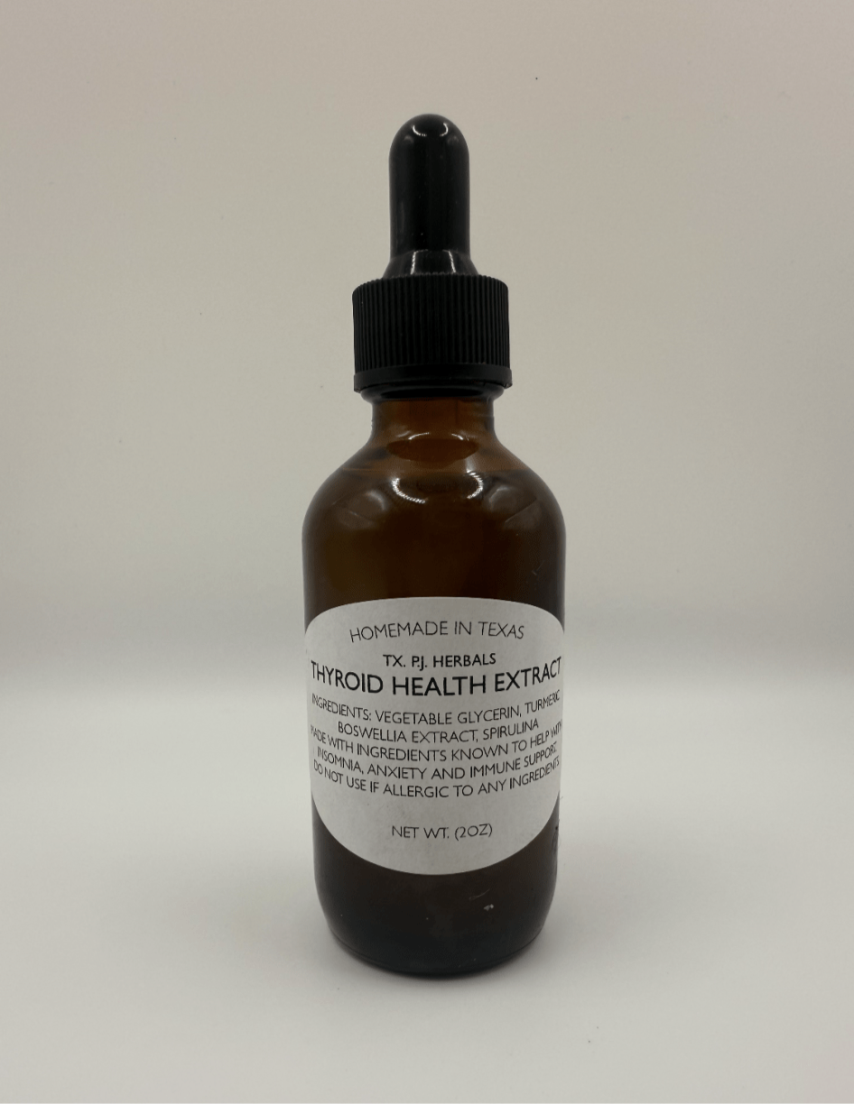 Brown glass dropper bottle of Thyroid Support Extract for natural thyroid health and nodule reduction