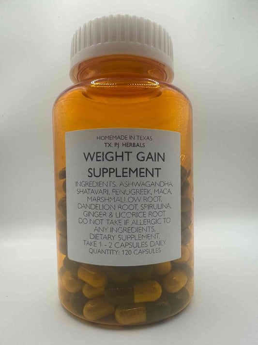 Organic Weight Gain Supplement bottle with natural herbal capsules promoting healthy weight gain